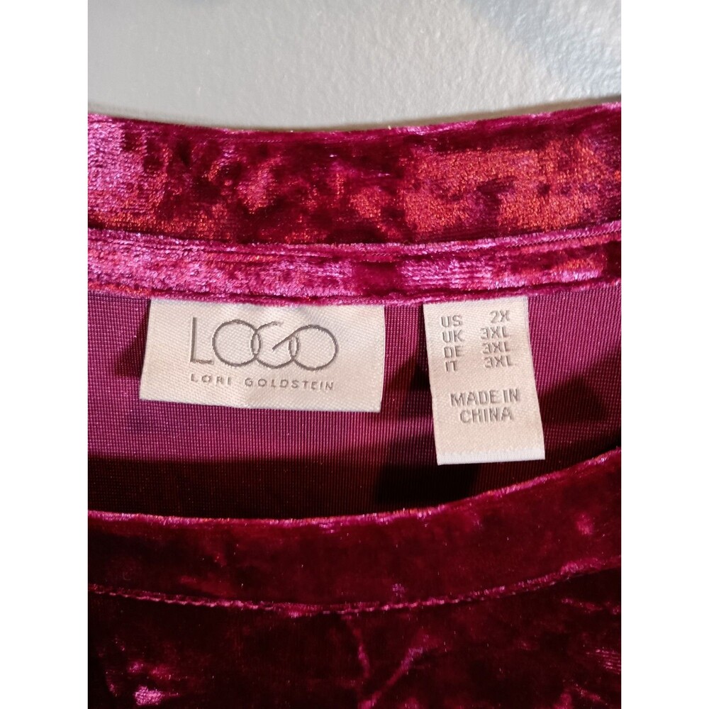 LOGO by Lori Goldstein Red Velvet Long Flare Sleeve Tunic Pockets Plus Size 2X - Picture 2 of 10